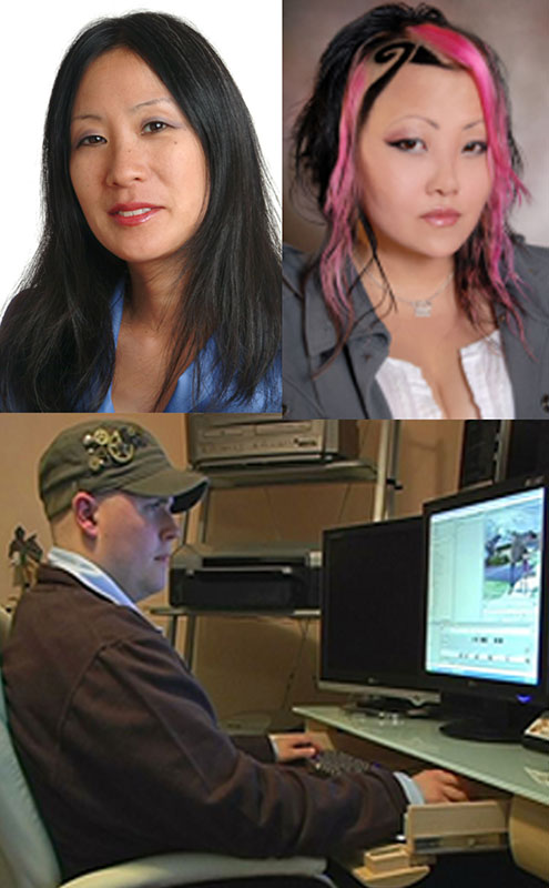 Three headshots: director Joyce Lee on the far left, lead animator and art director Kao Le Thao on the far right. Animator and technical director Ashle Kubesh at bottom.