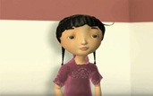 The lead character, Mei, standing in the corner of the classroom looking ahead.